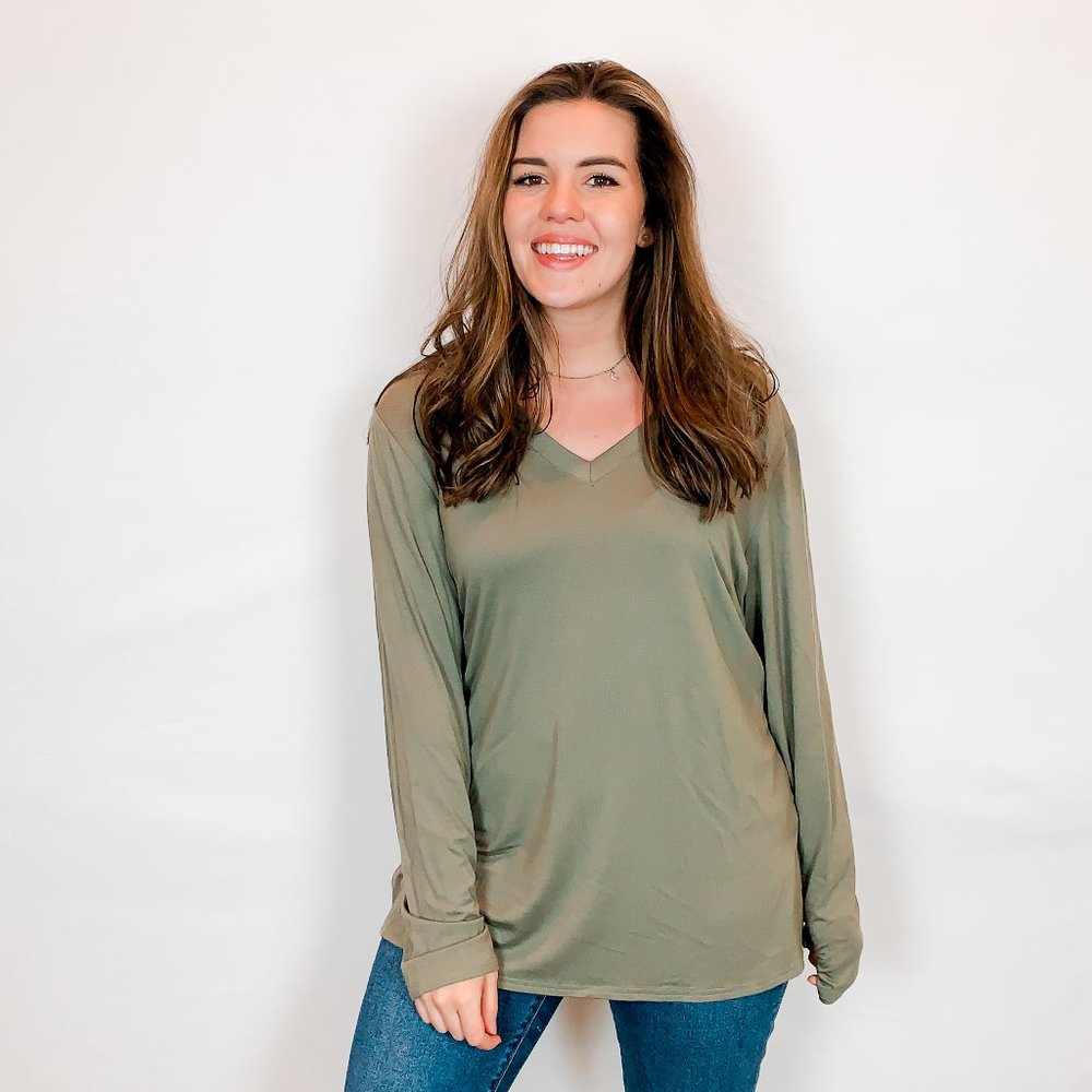 Olive Green Long-Sleeve Top Large